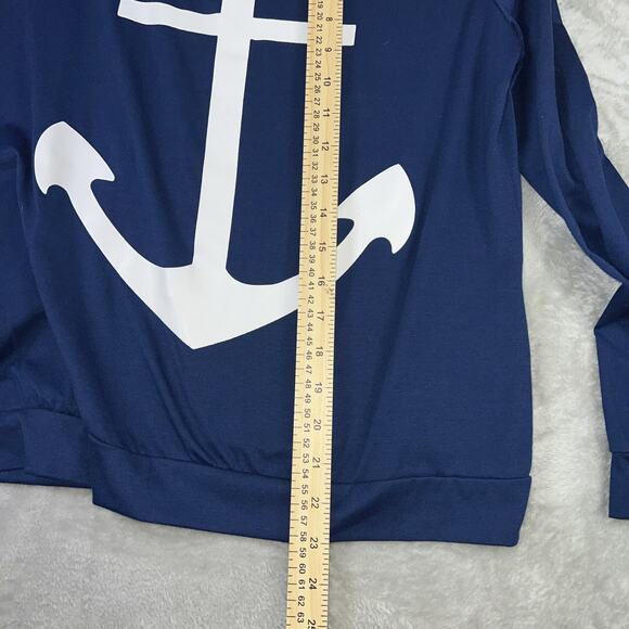 CBR Women's Pullover Size XL Blue Long Sleeve Pullover Anchor V-Neck - Picture 7 of 11